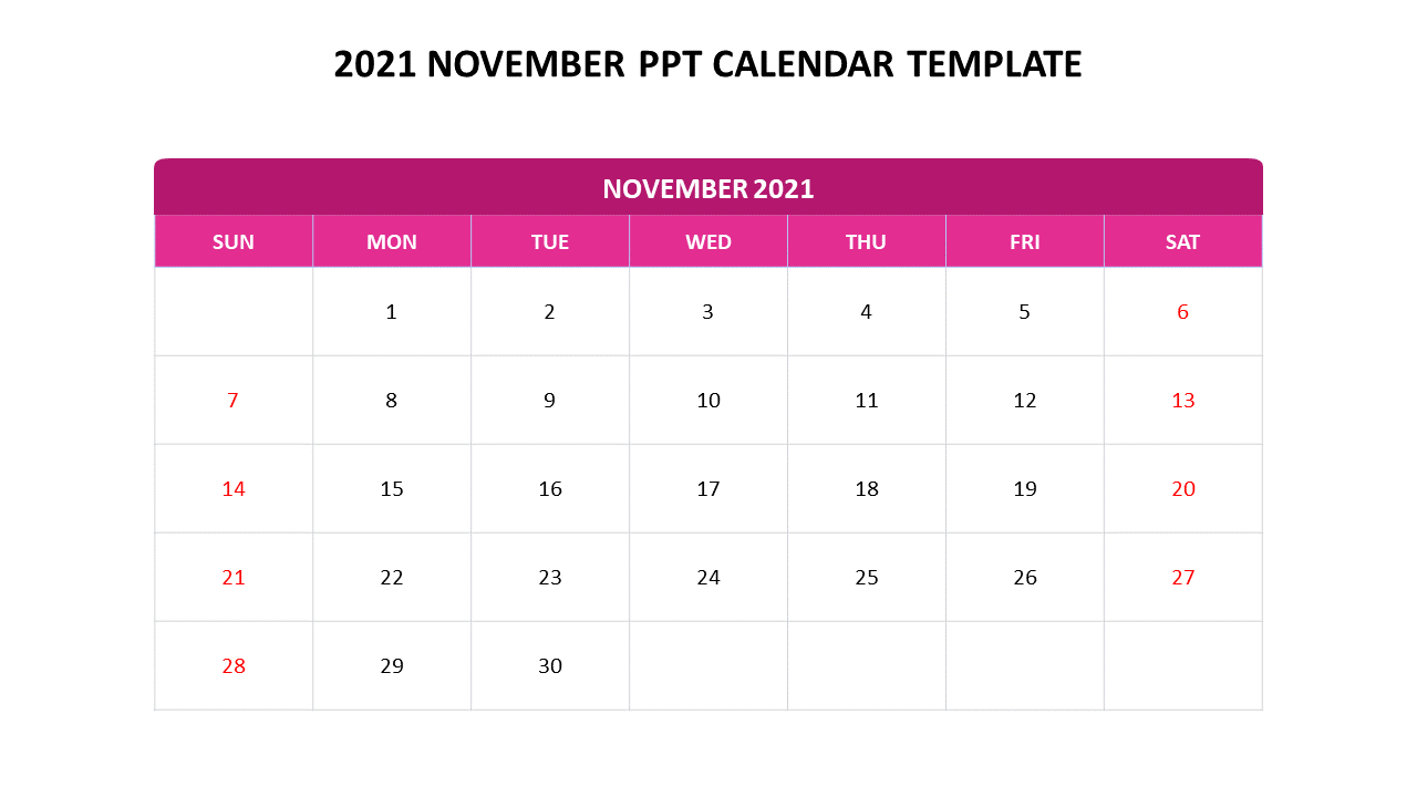 2021 November PPT Calendar Template and Google Slides
